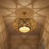 Authentic Handmade Moroccan Lamp – Gold Brass Pendant Light with Intricate Perforated Shadow Casting for Living Room Decor