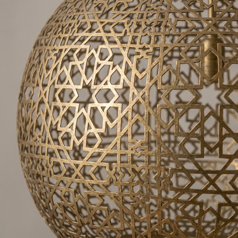 Authentic Handmade Moroccan Lamp – Gold Brass Globe Pendant Light for Elegant Living Room Statement Lighting