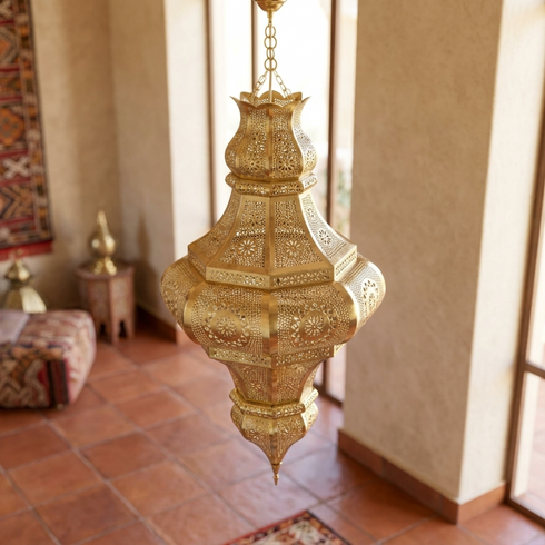 Moroccan Ceiling Light – Filigree Brass Openwork Lamp