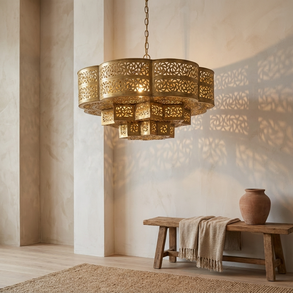 Brass Chandelier – Moroccan Star Scalloped
