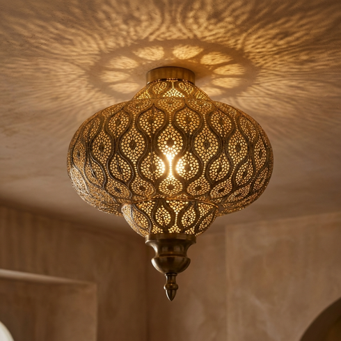 Authentic Handmade Moroccan Lamp – Oxidized Brass Pendant Light with Intricate Filigree Design for Living Room Decor