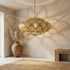 Authentic Handmade Moroccan Lamp – Gold Brass Pendant Light with Intricate Perforated Shadow Casting for Living Room Decor