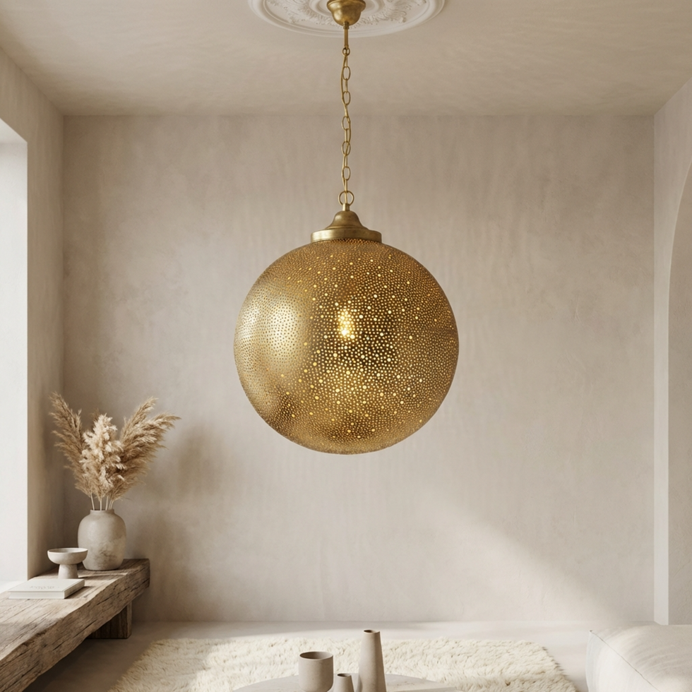 Moroccan Table Lamp – Brass Globe Geometric