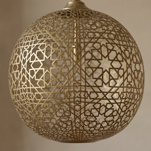 Authentic Handmade Moroccan Lamp – Gold Brass Globe Pendant Light for Elegant Living Room Statement Lighting