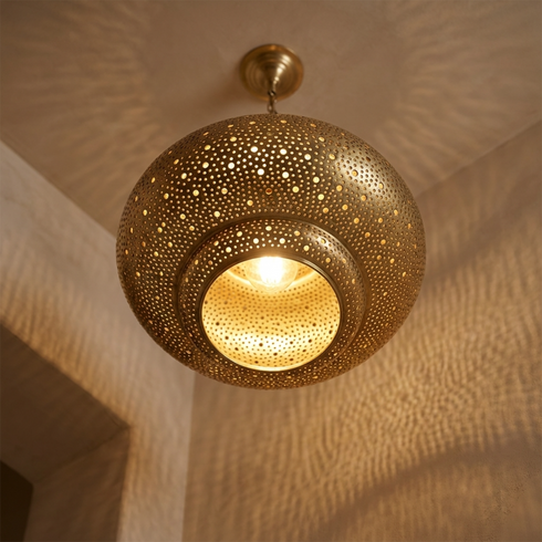 Filigree Brass Moroccan Chandelier Shadow-Casting