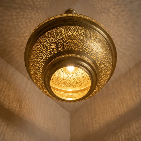 Handmade Moroccan Lamp Gold Brass Living Room Statement
