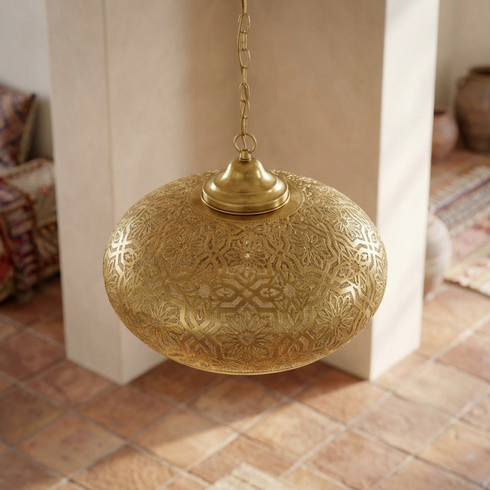 Authentic Moroccan Hanging Lamp - Gold Brass Pendant - Boho Bedroom Mood Lighting