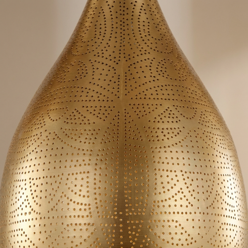 Gold Brass Teardrop Pendant Light – Decorative Shadow Casting Lamp for Kitchen Island Lighting