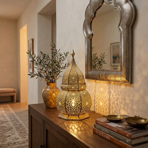 Filigree Moroccan Pendant Light – Brass Openwork Lamp Statement Light