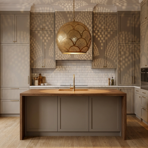 Moroccan Ceiling Light – Filigree Openwork Brass Lamp