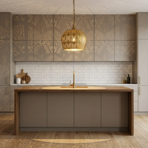 Handmade Moroccan Lamp - Gold Brass Pendant - Boho Kitchen Lighting