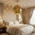 Authentic Handmade Moroccan Lamp – Gold Brass Hand-Hammered Globe Pendant Light for Cozy Boho Bedroom Decor