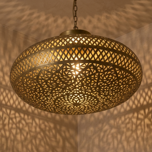 Moroccan Lantern – Brass Filigree Openwork Shadow-Casting