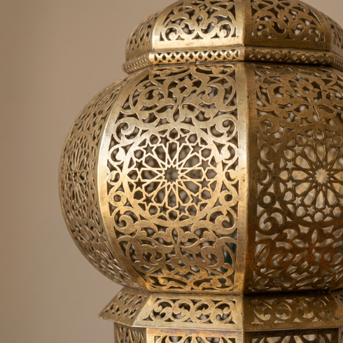 Handmade Moroccan Lamp - Gold Brass Pendant - Bedroom Mood Lighting