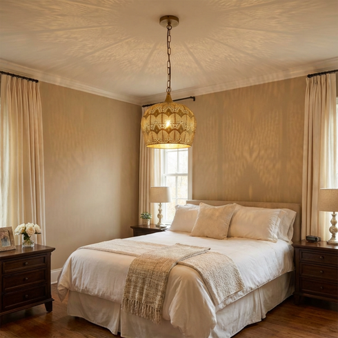 Handmade Moroccan Lamp - Gold Brass Pendant - Boho Kitchen Lighting