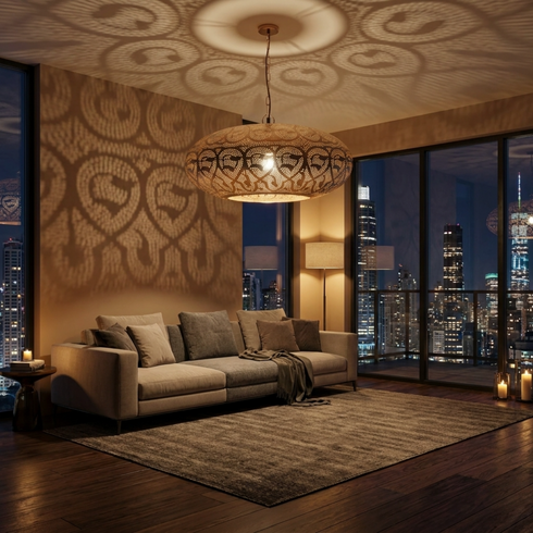 Moroccan Chandelier – Filigree Brass Openwork Lamp Bedroom