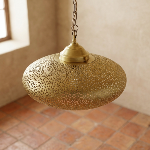 Floral Moroccan Brass Pendant Light - Handmade Shadow Lantern (pl-2024)