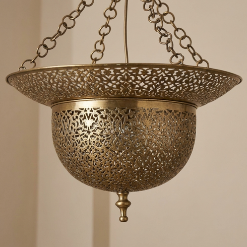 Authentic Moroccan Hanging Lamp – Oxidized Brass Pendant Light with Intricate Filigree Detail for Bedroom Mood Lighting