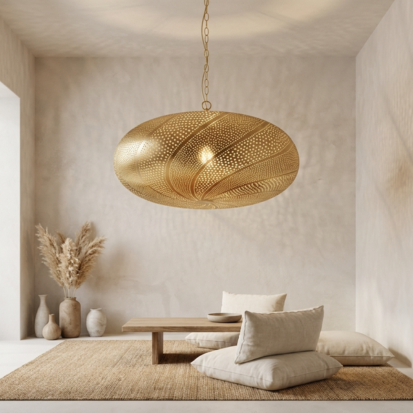 Moroccan Pendant Light – Filigree Openwork Brass Lamp Living Room