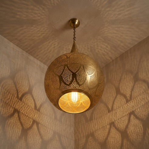 Moroccan Chandelier – Brass Filigree Openwork