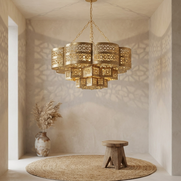 Moroccan Ceiling Light – Brass Filigree Openwork