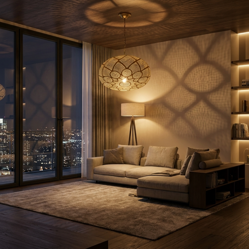 Brass Pendant Light – Moroccan Geometric Perforated