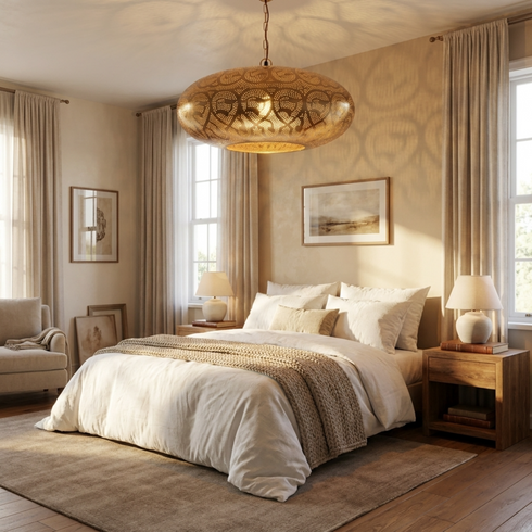 Moroccan Chandelier – Filigree Brass Openwork Lamp Bedroom