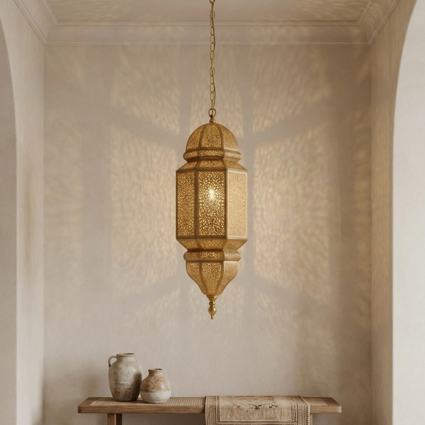 Geometric Brass Moroccan Lantern