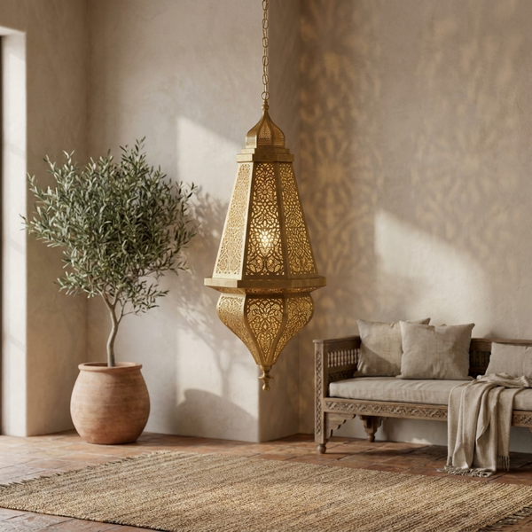 Moroccan Lantern – Floral Geometric Brass Lamp