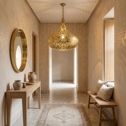 Moroccan Chandelier – Filigree Brass Openwork Lamp Statement Light