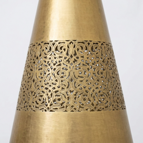Authentic Handmade Moroccan Lamp – Gold Brass Pendant Light with Intricate Filigree Openwork Design for Kitchen Island Decor