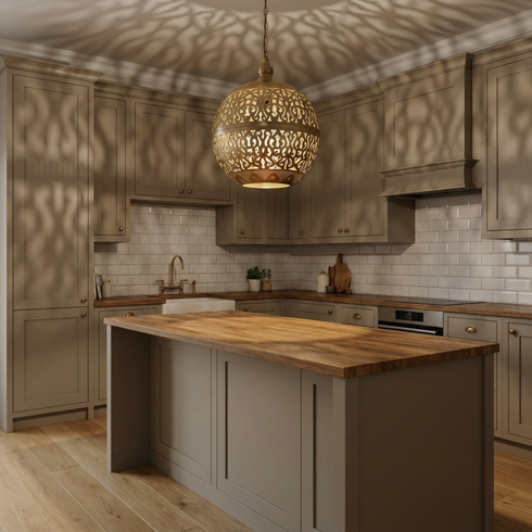 Perforated Brass Moroccan Pendant Light