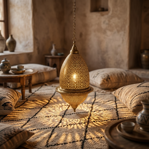 Handmade Moroccan Pendant Light – Brass Teardrop Floral