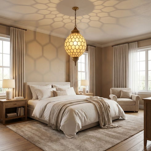 Moroccan Ceiling Light – Geometric Brass Shadow-Casting Lamp
