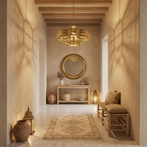 Brass Pendant Light – Moroccan Filigree Openwork Handmade