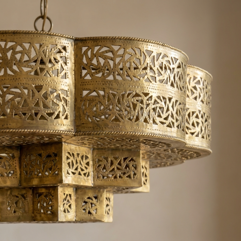 Brass Chandelier – Moroccan Star Scalloped