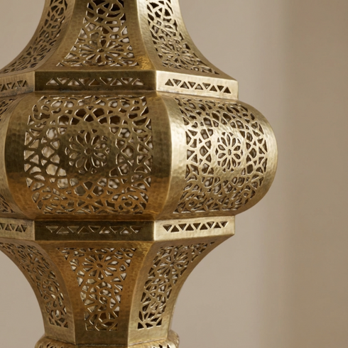 Handmade Moroccan Lamp - Gold Brass Pendant - Living Room Statement Lamp