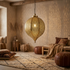 Authentic Handmade Moroccan Hanging Lamp – Gold Brass Teardrop Pendant Light for Boho Kitchen Island Decor