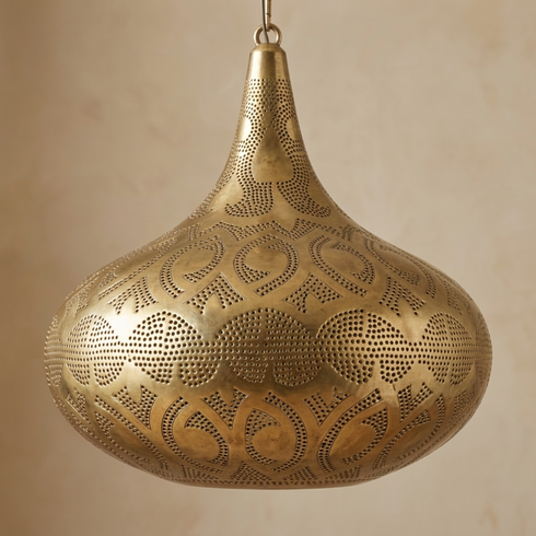Moroccan Chandelier – Filigree Brass Openwork Lamp Statement Light