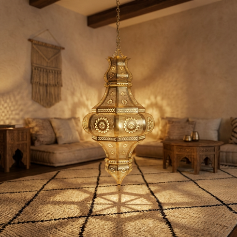 Moroccan Ceiling Light – Filigree Brass Openwork Lamp