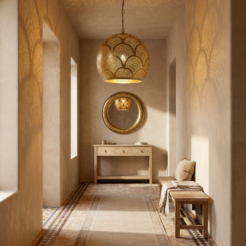 Moroccan Ceiling Light – Filigree Openwork Brass Lamp