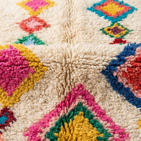 Authentic Handmade Azilal Rug – Shaggy Wool Moroccan Rug with Vibrant Geometric Boho Design