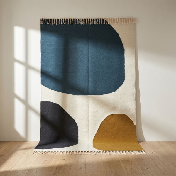 Moroccan Kilim Rug – Blue Flatweave Diamond Wool Area Rug