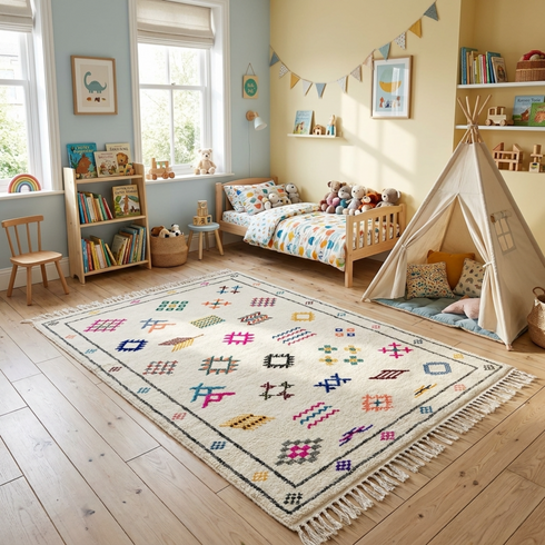 Handmade Azilal Rug - 100% Natural Wool - Vibrant Boho Living Room Decor