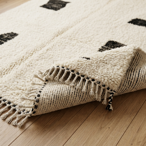 Beni Ourain Rug – Ivory Shaggy Abstract Wool Area Rug