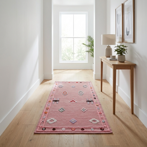Authentic Handmade Azilal Rug – Vibrant Pink Flatweave Wool Moroccan Rug for Boho Home Decor