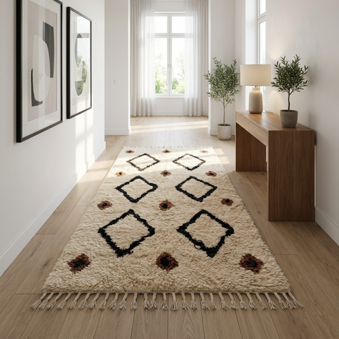 Authentic Beni Ourain Rug - High Pile Natural Wool - Boho Living Room Decor