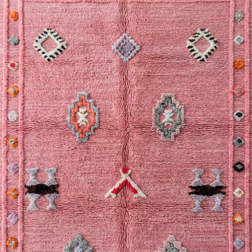 Authentic Handmade Azilal Rug – Vibrant Pink Flatweave Wool Moroccan Rug for Boho Home Decor