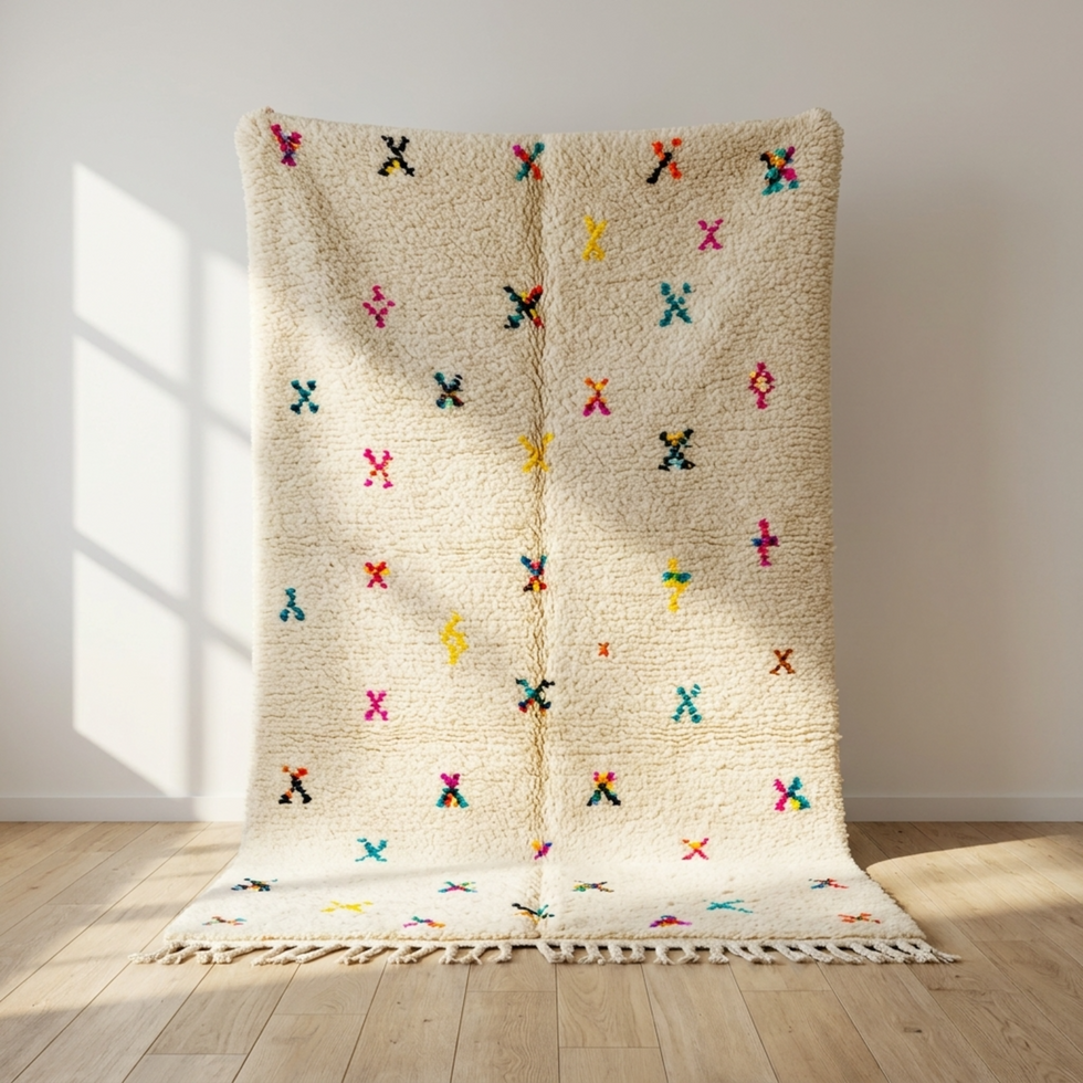 Azilal Rug – Ivory High-Pile Diamond Wool Area Rug