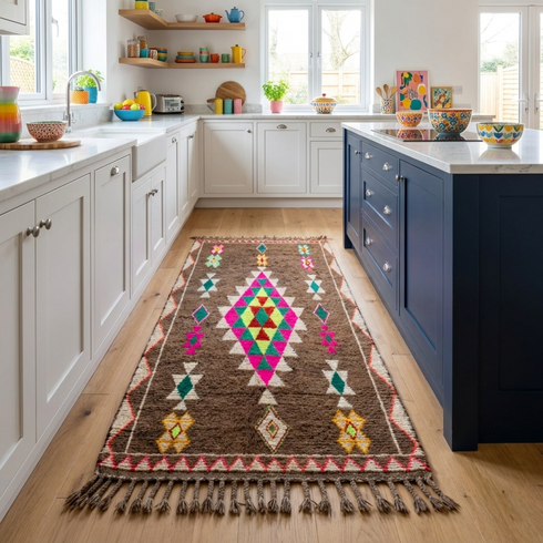 Moroccan Kilim Rug – Brown Flatweave Diamond Wool Area Rug